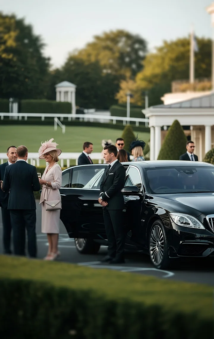 event chauffeur service waiting with Mercedes S Class for guests at Ascot race day